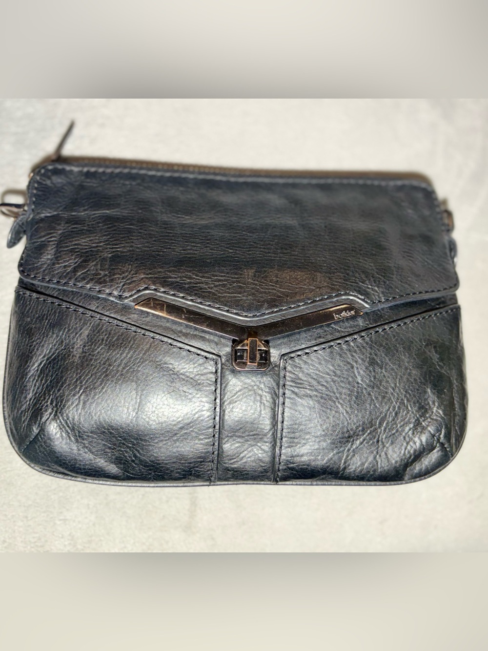 Botkier Valentina Black 100% Cowhide Leather Clutch Bag Wristlet great condition